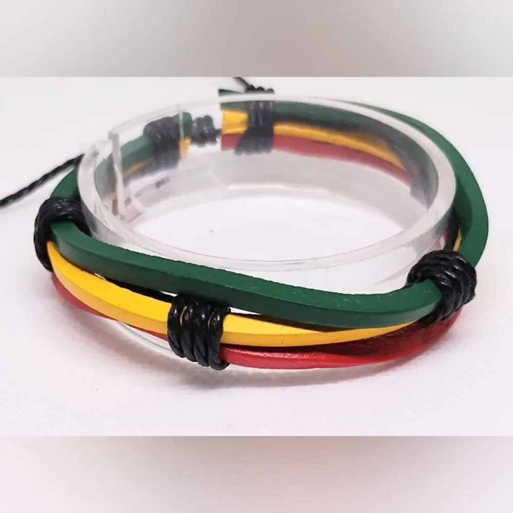 Men's bracelet leather layered yellow‎ new e94
